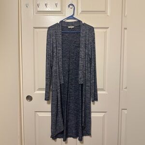 Heathered Blue Open-Front Long Cardigan